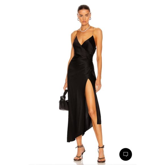 SER.O.YA Emma Silk Dress Black Low Back Straps - Picture 1 of 7